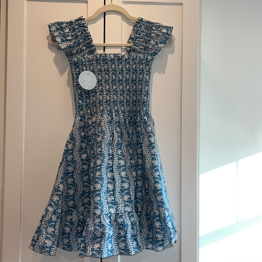 NWT Hill House Home The Elizabeth Nap Dress Blue Linear Floral Size XXS